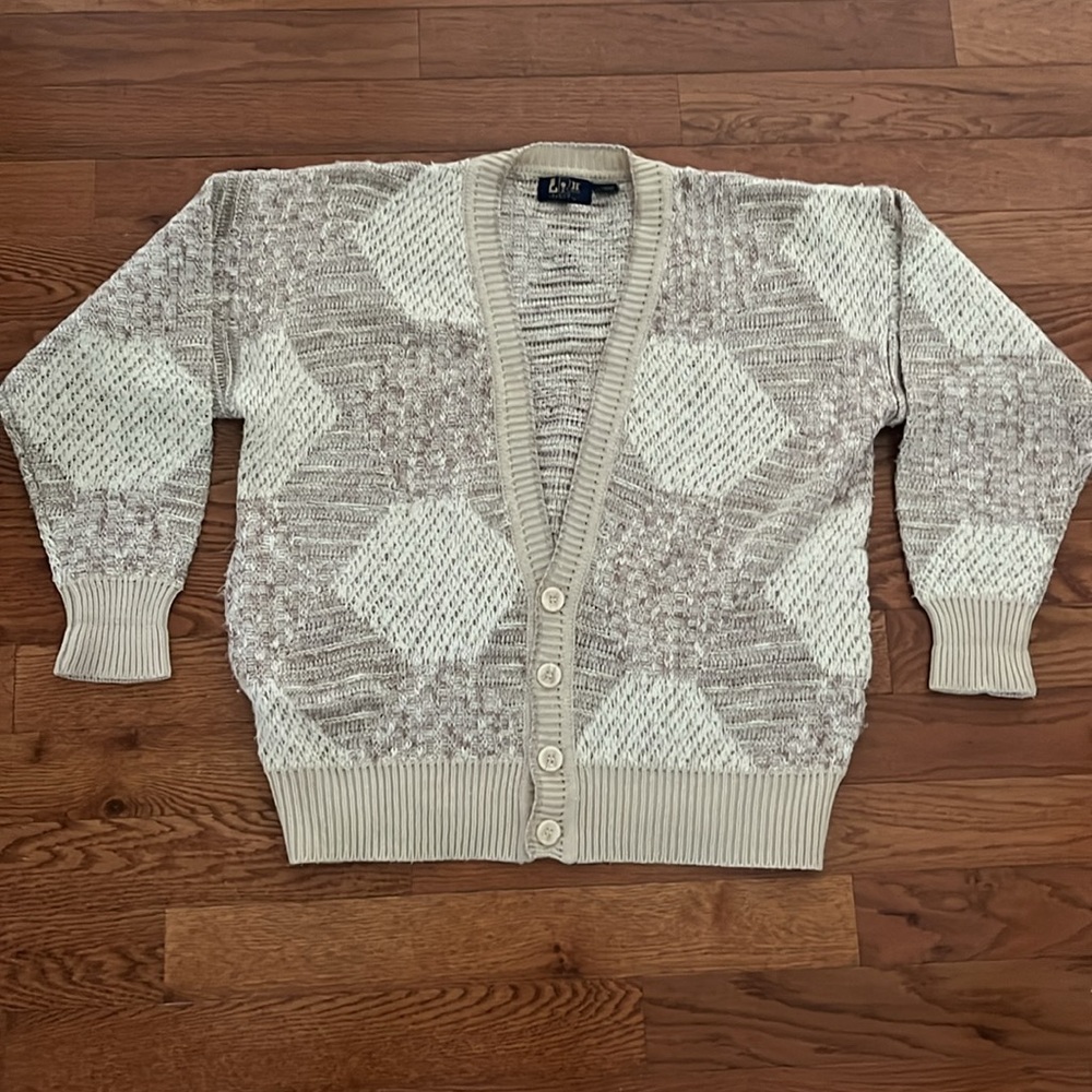 Vintage LeRoy LR-II for Men V-Neck Button Tan Grandpa Cardigan Sweater Men's XL